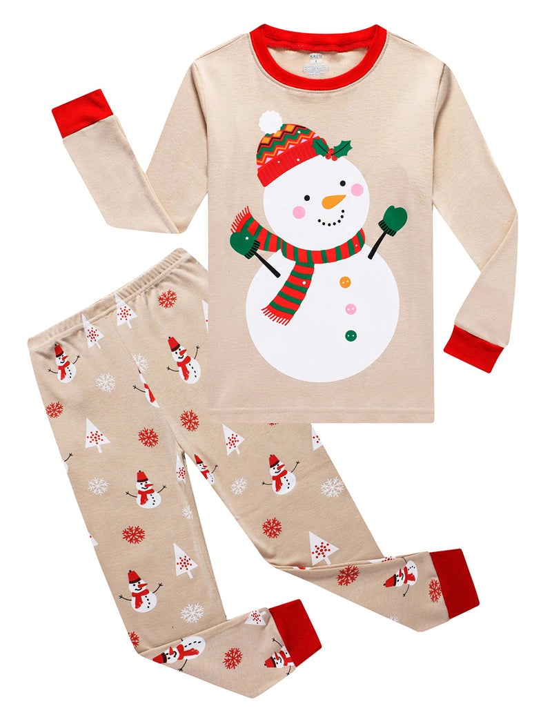KikizYe Little Girls Boys Long Sleeve Christmas Pajamas Sets 100% Cotton Pyjamas Kids Pjs Size 7 Snowman - Image 1